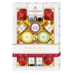 Продуктови Категории Шоколади Niederegger Marzipanerie Подаръчна кутия с подбрани марципанови пралини на алкохолна основа 206 гр